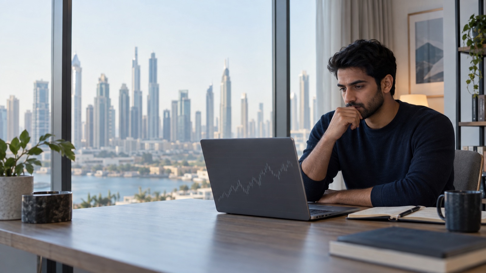 A UAE resident studying currency-market information